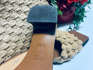 Sandalias Tacón Zara 37 Nude Trenzadas