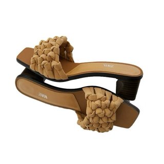 Sandalias Tacón Zara 37 Nude Trenzadas