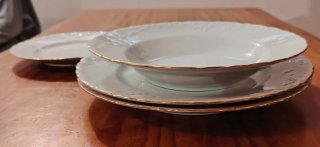 Juego de platos de porcelana blancos y dorados