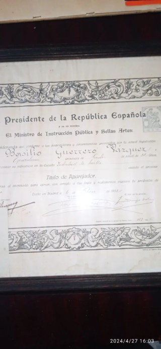 Título de Aparejador República Española 1932