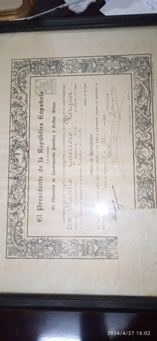 Título de Aparejador República Española 1932