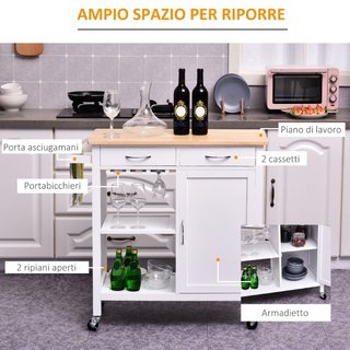 Carrello da Cucina Classico con Cassetti e Ruote i