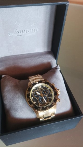 Reloj Lanscotter Cronógrafo Dorado Negro