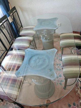 Mesa de comedor de cristal y 6 sillas