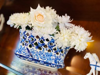 Jarrón Cerámica Majolica Español Azul/Blanco