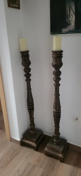 Pareja Candelabros Antiguos Madera