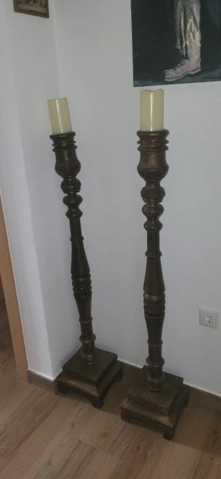 Pareja Candelabros Antiguos Madera