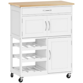 Carrello Cucina con Portabottiglie, 3 Ante, 4 Ruot