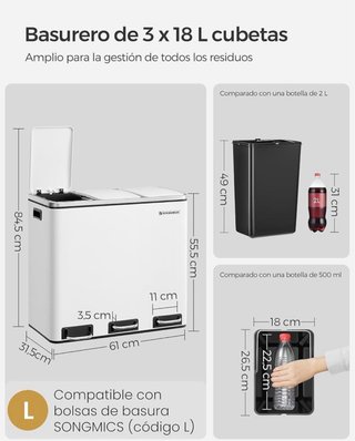 Basurero Songmics 54L (3 cubos 18L)