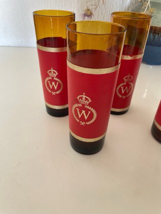 5 Vasos Tubo Rojos y Dorados