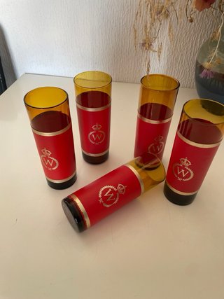 5 Vasos Tubo Rojos y Dorados