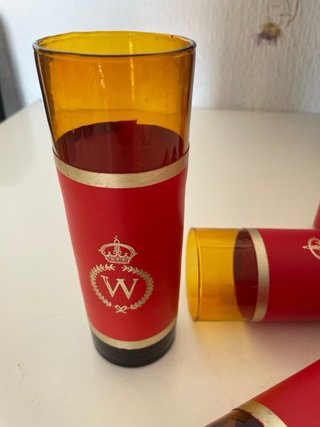 5 Vasos Tubo Rojos y Dorados