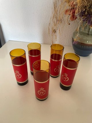 5 Vasos Tubo Rojos y Dorados