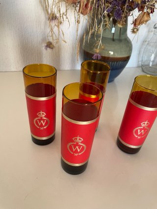 5 Vasos Tubo Rojos y Dorados