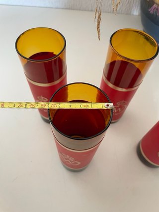 5 Vasos Tubo Rojos y Dorados