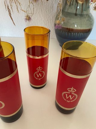5 Vasos Tubo Rojos y Dorados