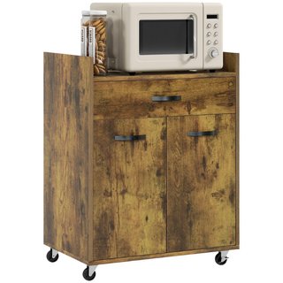 Carrello da Cucina con Cassetto, Armadietto e 4 Ru