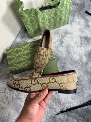 Mocasines Gucci Jordaan GG Horsebit Beige/Marrón