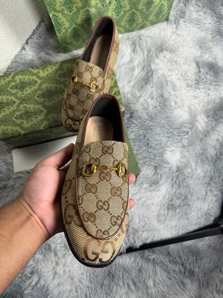 Mocasines Gucci Jordaan GG Horsebit Beige/Marrón
