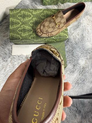 Mocasines Gucci Jordaan GG Horsebit Beige/Marrón