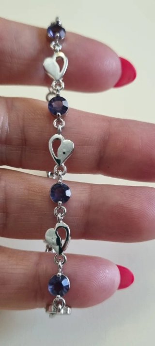 Pulsera Plata 925 Corazones y Circonitas Moradas