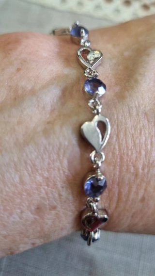 Pulsera Plata 925 Corazones y Circonitas Moradas