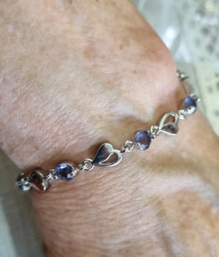 Pulsera Plata 925 Corazones y Circonitas Moradas