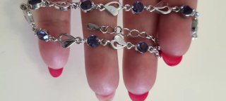 Pulsera Plata 925 Corazones y Circonitas Moradas