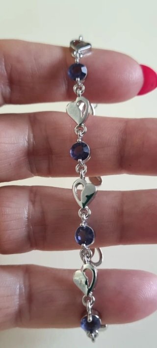 Pulsera Plata 925 Corazones y Circonitas Moradas