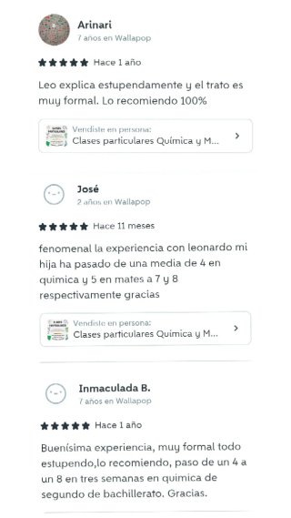 CLASES PARTICULARES MATEMÁTICAS, QUÍMICA Y FÍSICA.