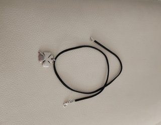 Collar piel trébol 4 hojas plata