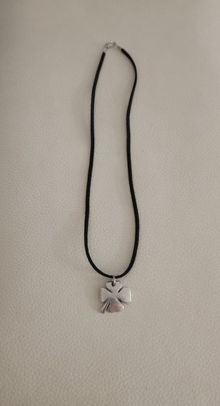 Collar piel trébol 4 hojas plata