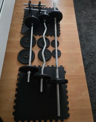 Kit Gimnasio 64kg: 3 Barras y 2 Mancuernas