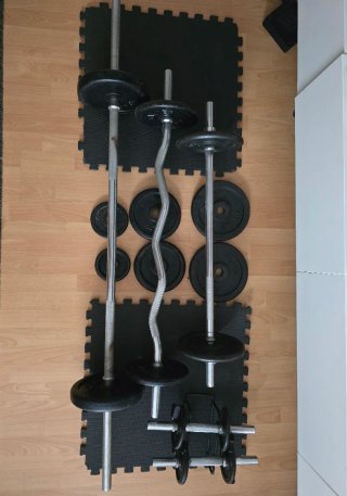 Kit Gimnasio 64kg: 3 Barras y 2 Mancuernas