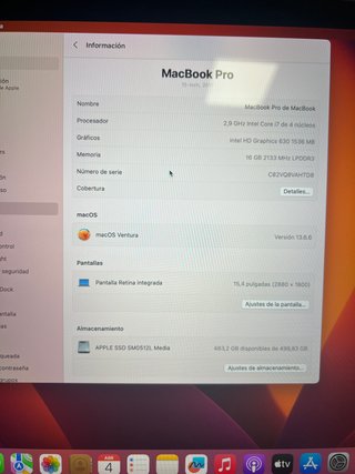 MacBook Pro 15 Touch Bar i7 16GB 512GB