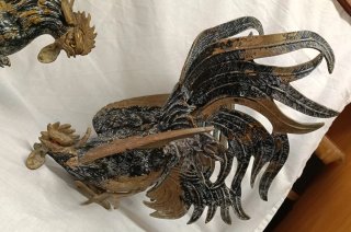 Pareja Gallos Bronce Lucha Decoración