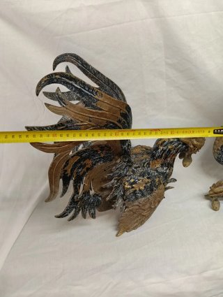Pareja Gallos Bronce Lucha Decoración