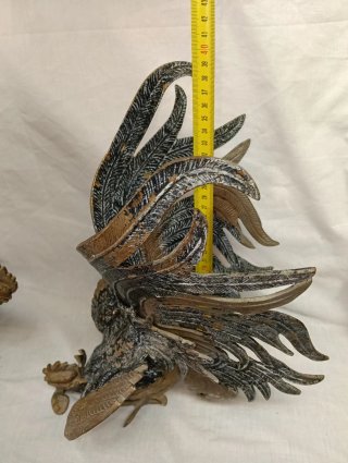 Pareja Gallos Bronce Lucha Decoración