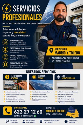 Servicios de electricidad y aire acondicionado.