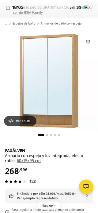 Armario espejo IKEA FAXÄLVEN luz integrada