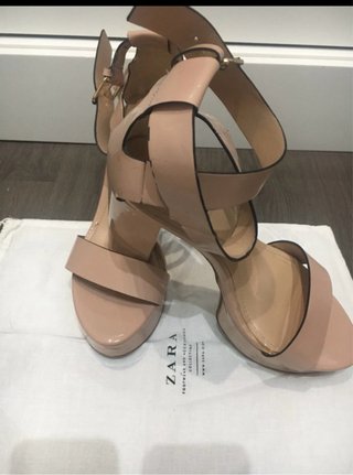 Sandalias Zara Tacón Plataforma Beige Talla 40