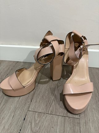 Sandalias Zara Tacón Plataforma Beige Talla 40