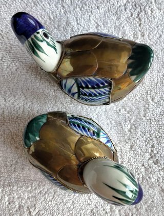 Pareja Patitos Cerámica Policromada Vintage