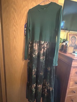 Vestido largo verde estampado Talla XL