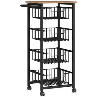 Carrello da Cucina con 4 Cestini Estraibili, Ruote