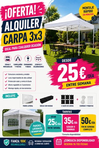 Alquiler Carpa 3x3 para eventos