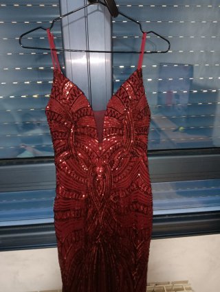 Vestido largo lentejuelas rojo