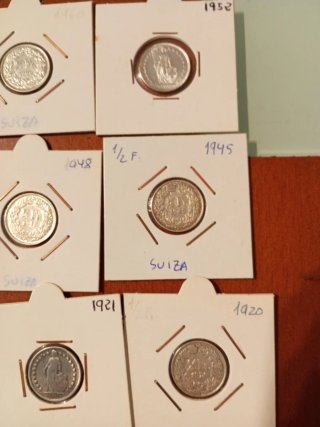 Lotto di 12 monete da 1/2 franco in argento