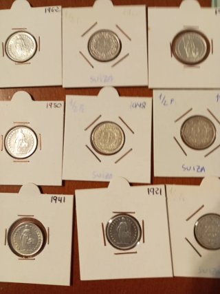 Lotto di 12 monete da 1/2 franco in argento