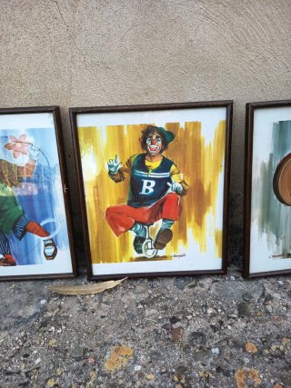 3 Cuadros de Payasos Marco Madera